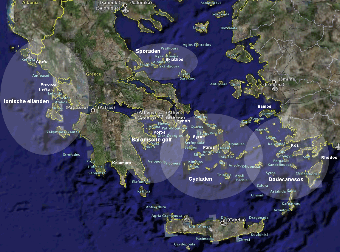 flottieljezeilen Griekenland: zeekaart Griekenland