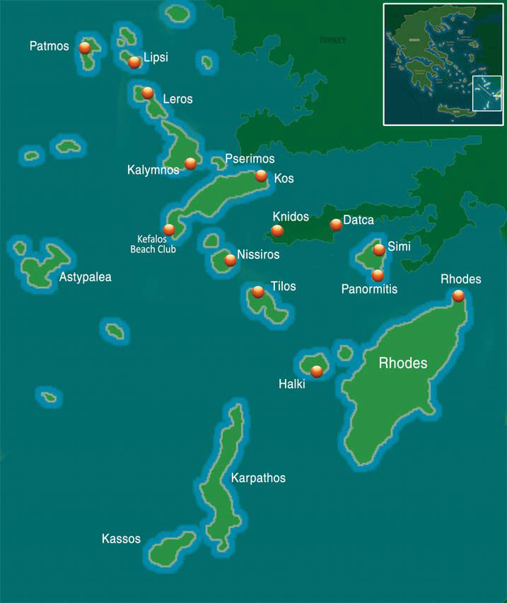 flottieljezeilen Griekenland: zeekaart Dodecanesos