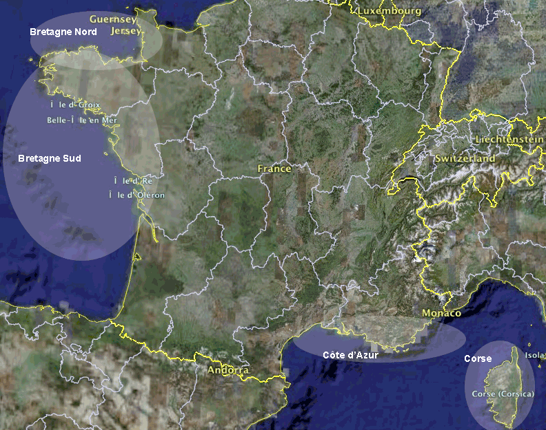 location de voiliers en France - carte